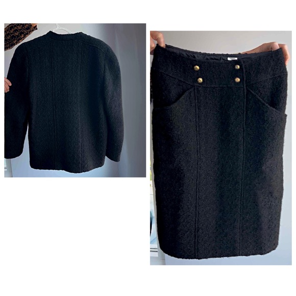 Chanel Boutique Luxury Vintage  Black Wool Tweed Jacket Skirt Suit Set - Picture 13 of 13